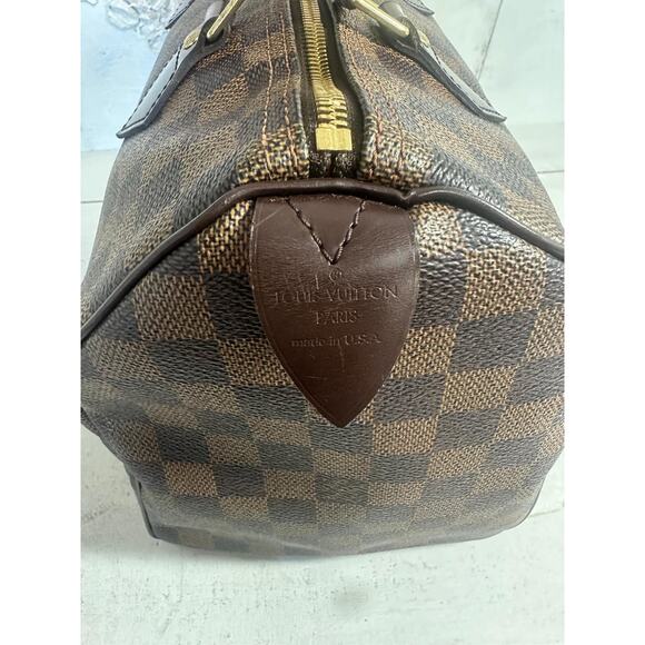 Louis Vuitton Damier Ebene Canvas Monogram Speedy 30 Tote Bag Brown - Picture 5 of 13